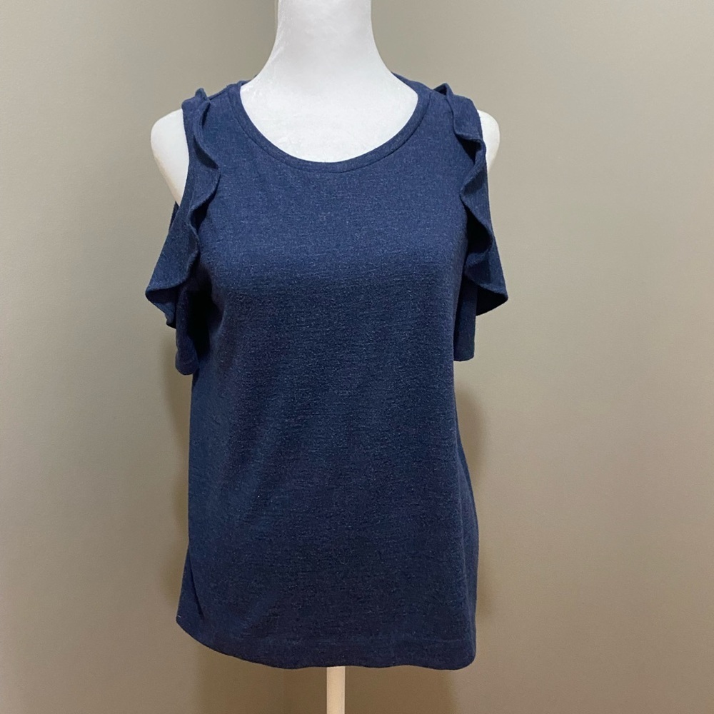 LOFT Deep Blue Ruffle Tank Top